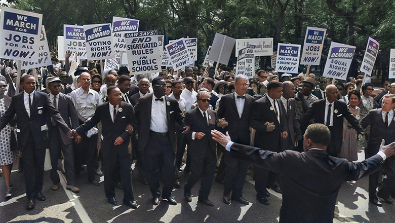 Martin Luther King Jr. and other civil rights activists marching  in the 1960's